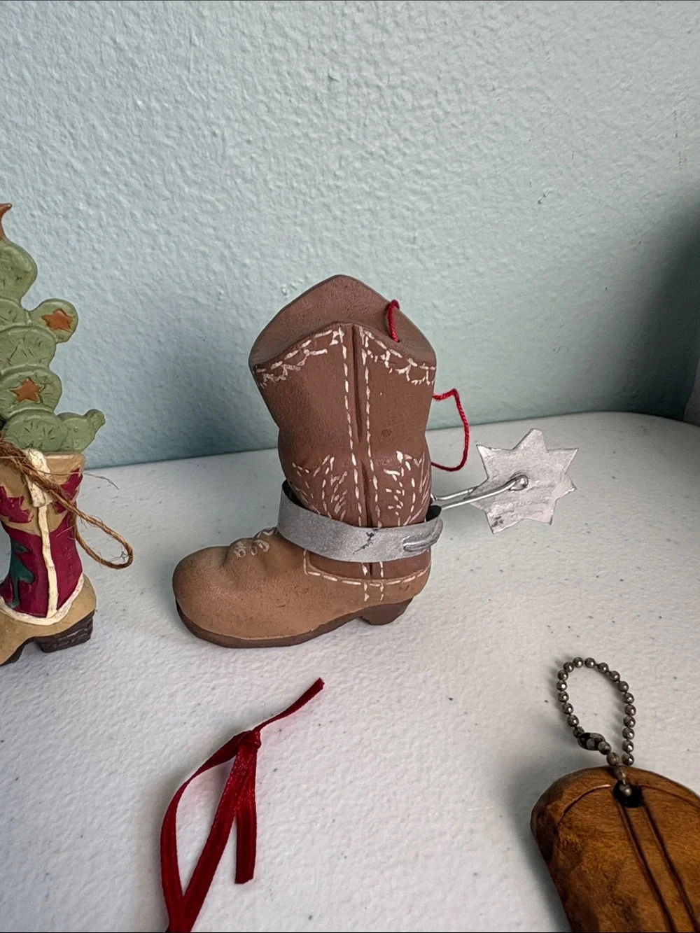 Assorted Cowboy Boot Ornaments and Keychains - Brown, Tan, Red Accents